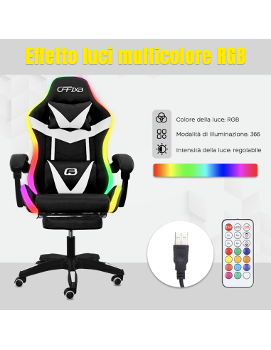 Sedia Gaming Ufficio LED RGB Telecomando...