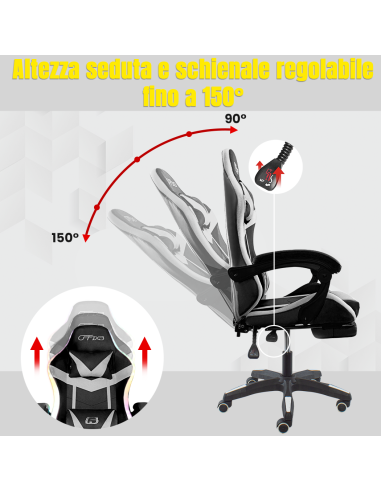 Sedia Gaming Ufficio LED RGB Telecomando...
