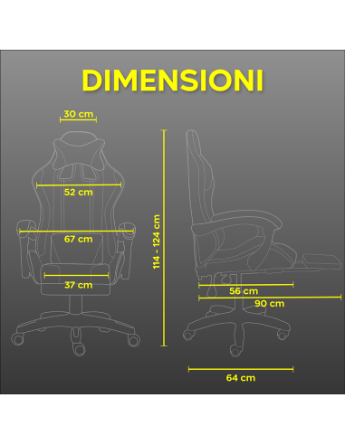 Sedia Gaming Gamer#02 Grigio/Nera Con LED RGB 358 Effetti, Cuscini Lombari E Poggiatesta