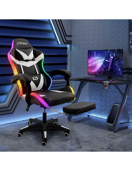 Sedia Gaming Ufficio LED RGB Telecomando Poggiatesta in Ecopelle con Poggiapiedi