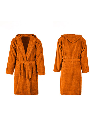 Accappatoio in Spugna Unisex SUPREMA per Adulti Cappuccio Tinta Unita con Tasche Arancio XL