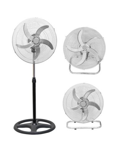 Ventilatore 3 in 1 Piantana da Tavolo e Parete 50W 5 Pale in Metallo Oscillante