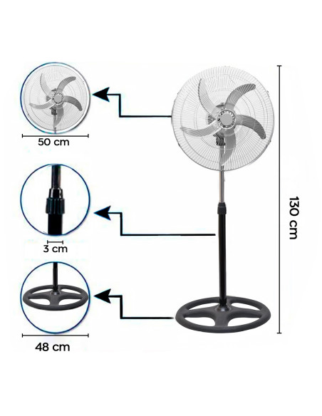 Ventilatore 3 in 1 Piantana da Tavolo e Parete 50W 5 Pale in Metallo Oscillante