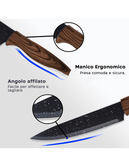 Set 5 Coltelli e Pelapatate da Cucina Professionali in Ceramica Lame in Granito