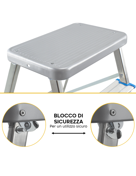 Sgabello SCAB 3 Gradini SALGO Alluminio H64cm art.850 con Gancio di Sicurezza