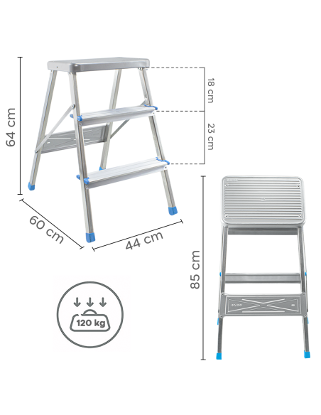 Sgabello SCAB 3 Gradini SALGO Alluminio H64cm art.850 con Gancio di Sicurezza