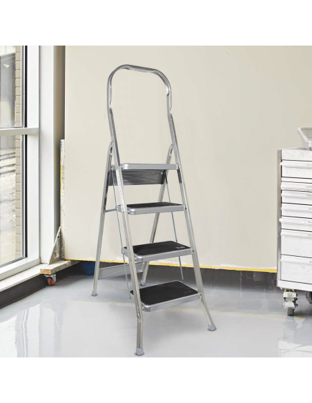 Scala in Alluminio SCAB 4 Gradini 157cm art.761 Sgabello con Gancio di Sicurezza