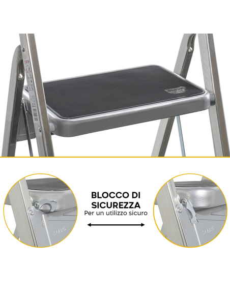 Scala in Alluminio SCAB 4 Gradini 157cm art.761 Sgabello con Gancio di Sicurezza