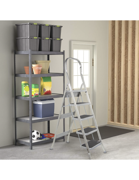 Scala in Alluminio SCAB 5 Gradini 182cm art.762 Sgabello con Gancio di Sicurezza