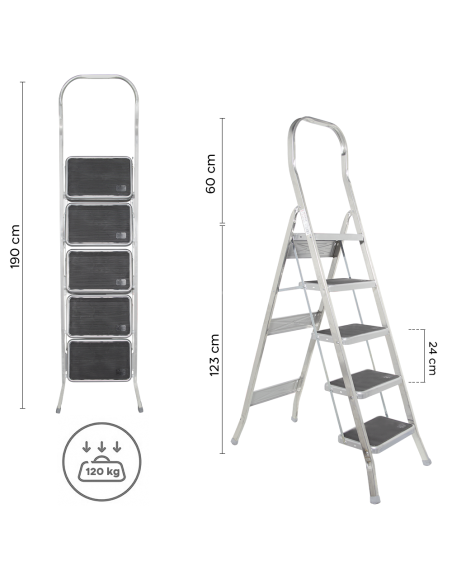 Scala in Alluminio SCAB 5 Gradini 182cm art.762 Sgabello con Gancio di Sicurezza