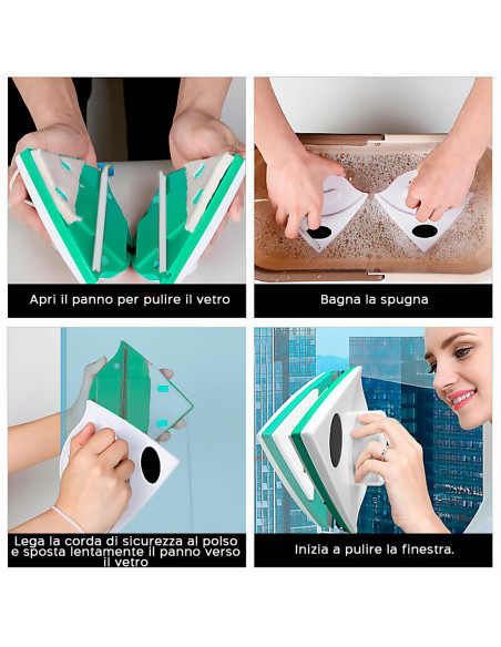 Lavavetri Magnetico con Calamita Pulizia Doppio Lato per Vetri Finestre Vetrine