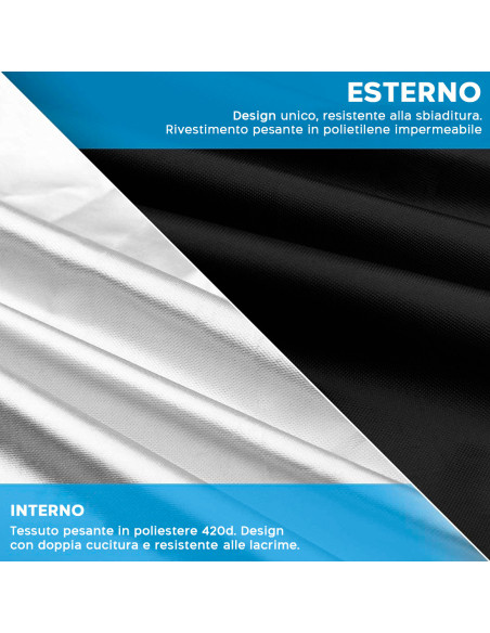 Telo Copri Barbecue Tessuto Impermeabile 170X61X117 Nero Chiusura a Velcro