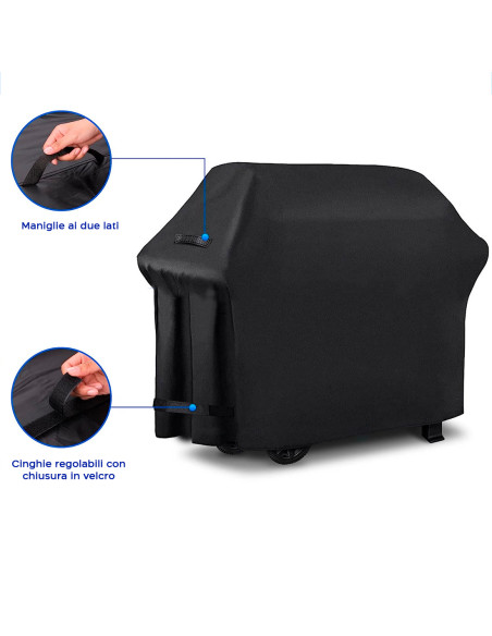 Telo Copri Barbecue Tessuto Impermeabile 190X71X117 Nero Chiusura a Velcro