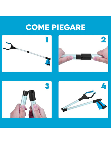 Pinza Prensile Telescopia Raccogli Oggetti con Morsetto 82cm Pieghevole