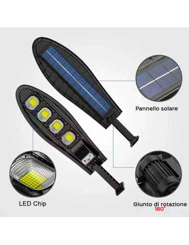 Lampada Solare Faro Lampione Stradale 80W W779B...