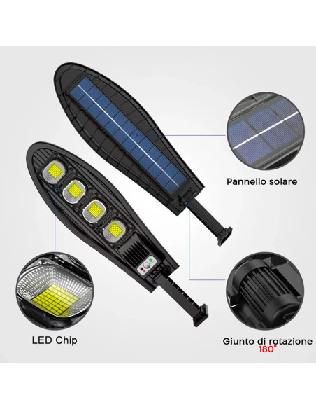 Lampada Solare Faro Lampione Stradale 80W W779B Sensore di Movimento Telecomando