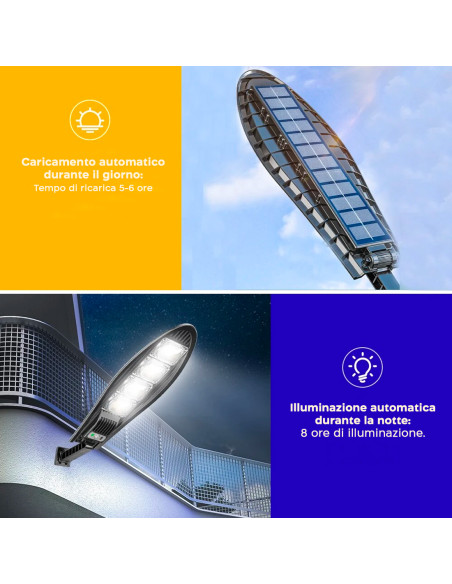 Lampada Solare Faro Lampione Stradale 80W W779B Sensore di Movimento Telecomando
