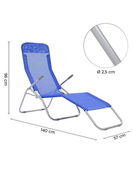 Set 2 Sdraio da Giardino in Texilene 823907 Basculante in Acciaio 140x57x96cm