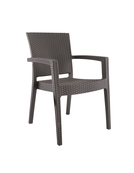 Set 2 Sedie CATAS in Resina Effetto Rattan da Esterno con Braccioli Impilabile