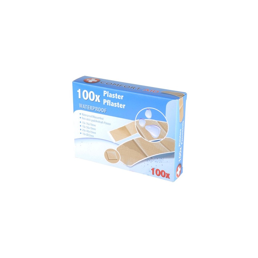 Pack 100 cerotti resistenti all'acqua COMFORT AID medicazioni sterili varie misure e forme