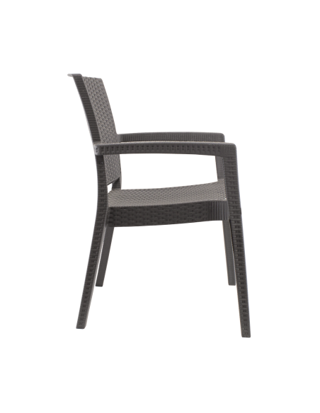 Set 4 Sedie CATAS in Resina Effetto Rattan da Esterno con Braccioli Impilabile