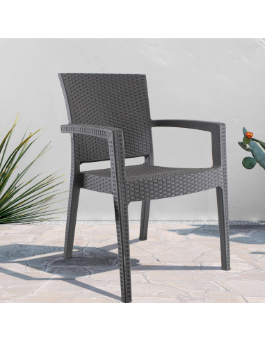 Set 4 Sedie CATAS in Resina Effetto Rattan da...