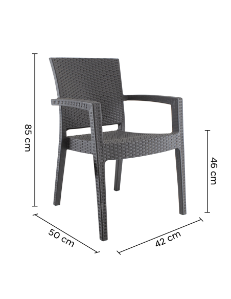 Set 6 Sedie CATAS in Resina Effetto Rattan da Esterno con Braccioli Impilabile