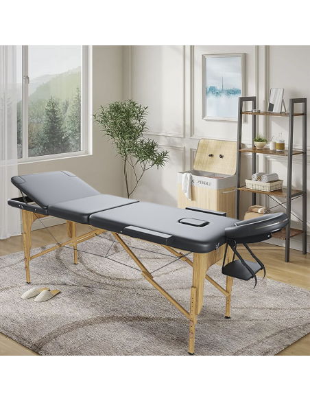 Lettino Massaggio Fisioterapia Legno a 3 Zone Poggiatesta e Braccioli 186x60cm