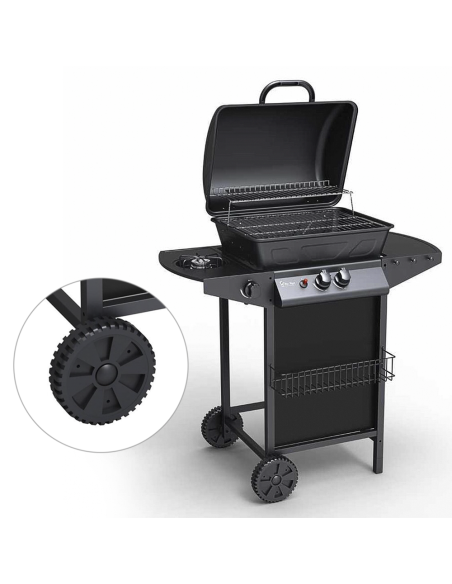 Barbecue a GAS con Fornello 2,9KW 2 Bruciatori con Coperchio e Griglia Acciaio