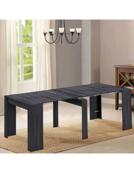 Tavolo Allungabile Consolle 10 Posti 2.37mt Salvaspazio 78x51x90 Nero Frassinato
