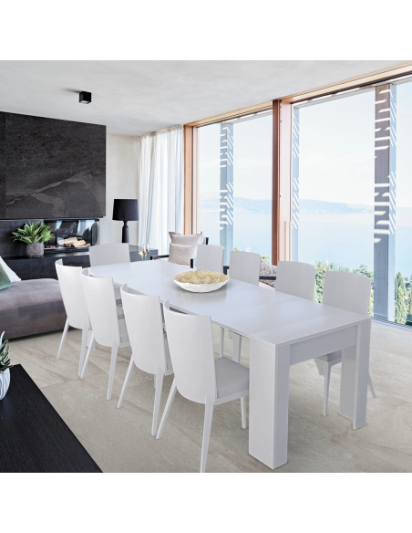 Tavolo Allungabile Consolle 14 Posti 3mt Salvaspazio 78x51x90 Bianco Lucido