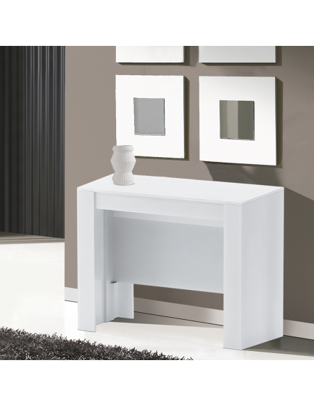 Tavolo Allungabile Consolle 14 Posti 3mt Salvaspazio 78x51x90 Bianco Lucido