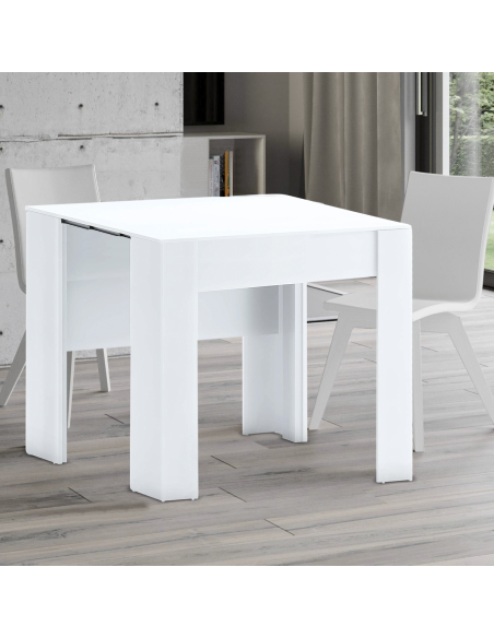 Tavolo Allungabile Consolle 14 Posti 3mt Salvaspazio 78x51x90 Bianco Lucido