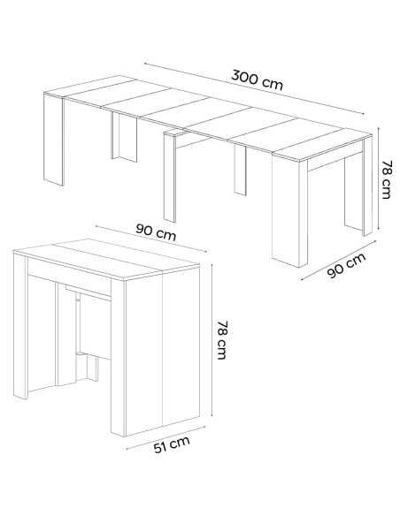 Tavolo Allungabile 14 Posti 3mt Salvaspazio Moderno 78x51x90 Nero Frassinato