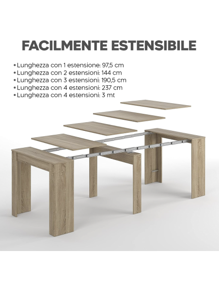 Tavolo Allungabile 14 Posti 3mt Salvaspazio Design Moderno 78x51x90 Rovere