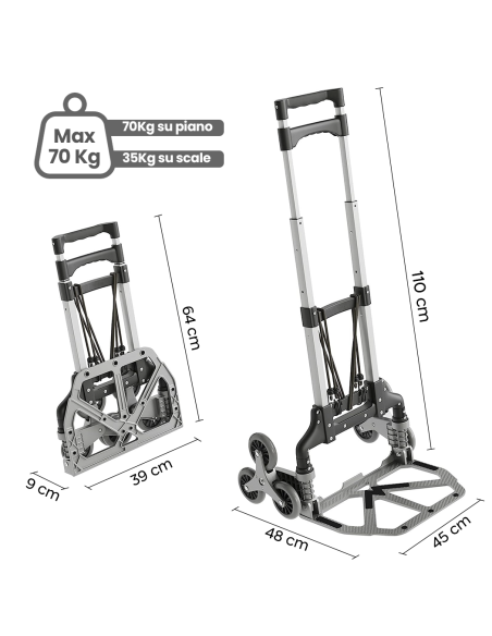 Carrello Portapacchi Pieghevole Alluminio Professionale con Ruote Carico di 70Kg