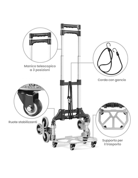 Carrello Portapacchi Pieghevole Alluminio Professionale con Ruote Carico di 70Kg