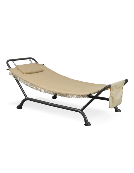 Amaca da Giardino con Supporto in Acciaio e Telo Peso Max 120Kg 232x96x78 Beige