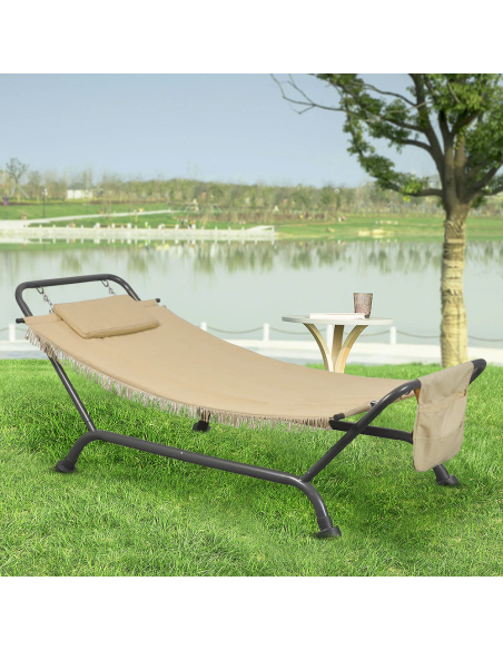 Amaca da Giardino con Supporto in Acciaio e Telo Peso Max 120Kg 232x96x78 Beige