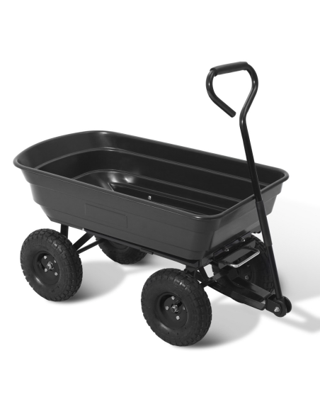 Carrello Manuale da Giardino Ribaltabile con Ruote Gommate 75lt in Metallo Nero