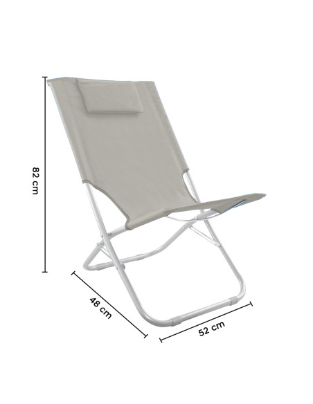 Spiaggina Silver Giga pieghevole tessuto in OXFORD 82x48x52 cm con cuscino