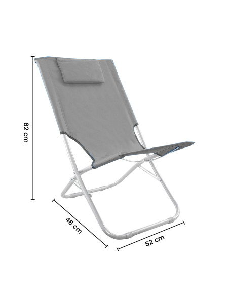 Spiaggina Silver Giga pieghevole tessuto in OXFORD 82x48x52 cm con cuscino