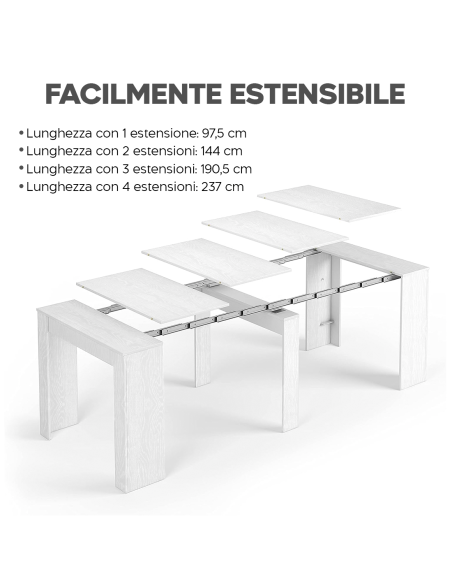 Tavolo Allungabile 14 Posti 3mt Salvaspazio 78x51x90 Bianco Frassinato