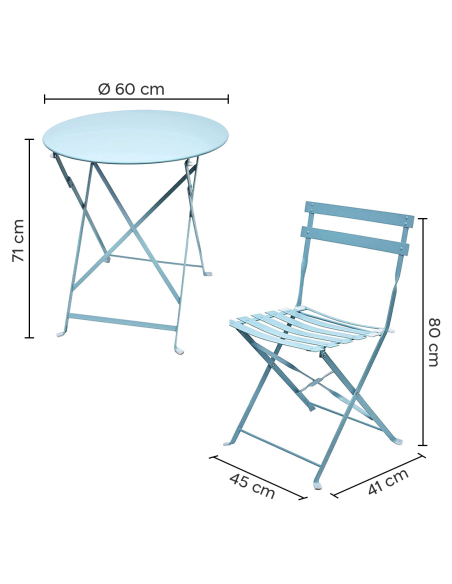 Set Tavolo con Sedie da Esterno in Alluminio Pieghevole Azzurro da Giardino
