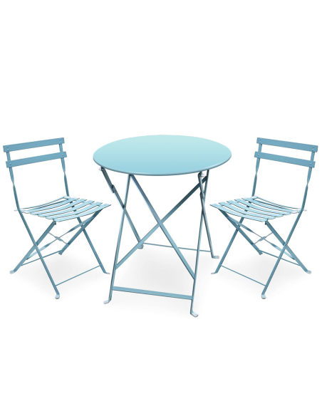 Set Tavolo con Sedie da Esterno in Alluminio Pieghevole Azzurro da Giardino
