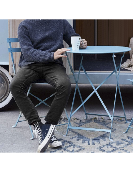 Set Tavolo con Sedie da Esterno in Alluminio Pieghevole Azzurro da Giardino
