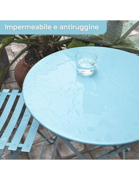 Set Tavolo con Sedie da Esterno in Alluminio Pieghevole Azzurro da Giardino