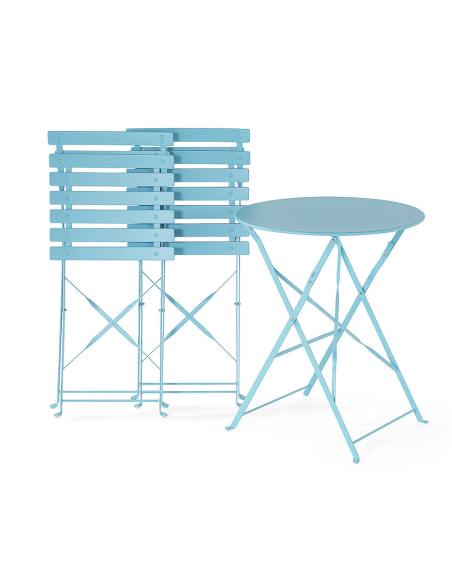 Set Tavolo con Sedie da Esterno in Alluminio Pieghevole Azzurro da Giardino