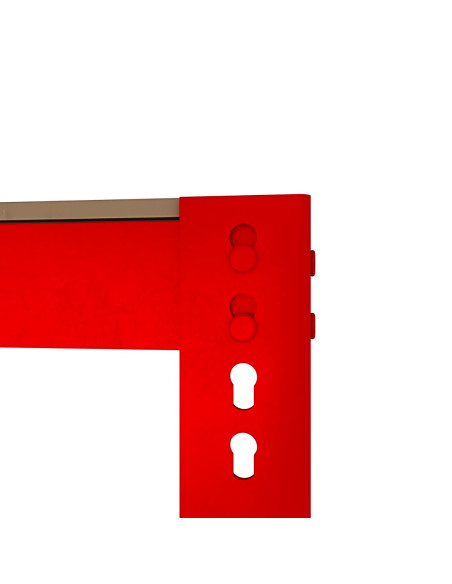 Banco da Lavoro Tavolo 2 Ripiani Porta Attrezzi Acciaio Legno Rosso 100x90x60cm