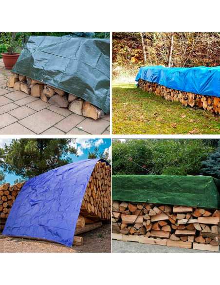 Telo di Copertura 6x8mt Occhielli in Metallo Impermeabile Verde Blu Antistrappo